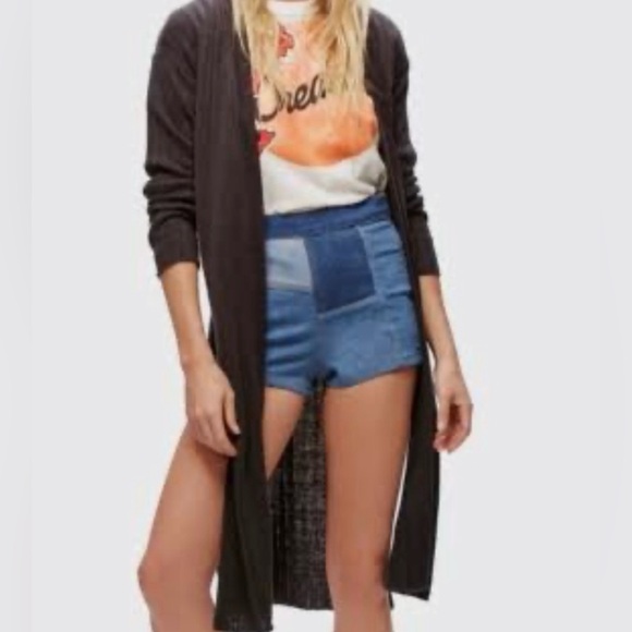 Free People Black Ribby Rib Long Open Cardigan Size M - Picture 3 of 11